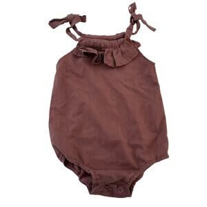 Hadas Baby Girl Summer Brown Linen Blend Ruffled Romper 12-18 Months